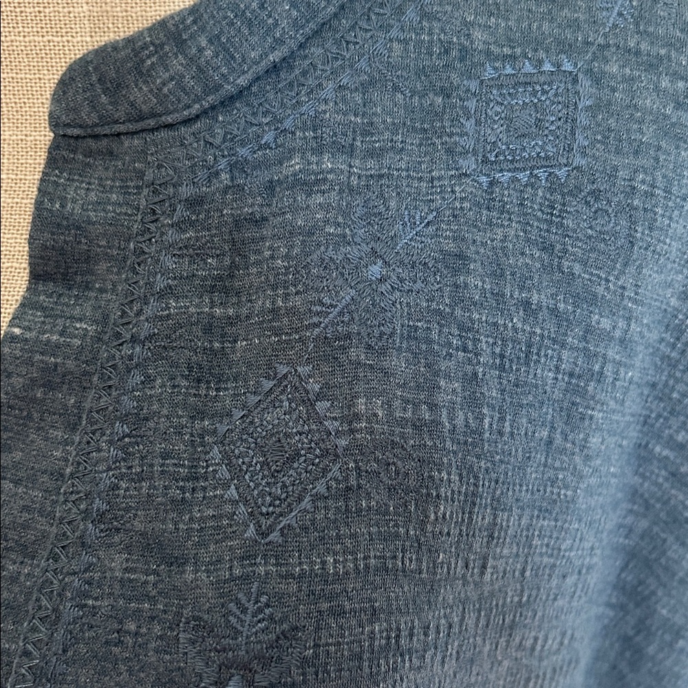 Cable & Gauge Soft Blue Embroidered Textured V-Neck Short Capped Sleeves size 1X - Picture 5 of 16